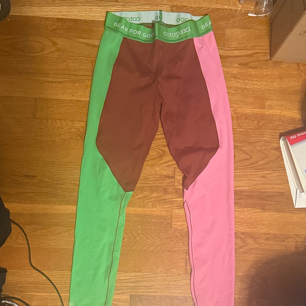 Cotopaxi Green, Brown, and Pink Leggings Size Small